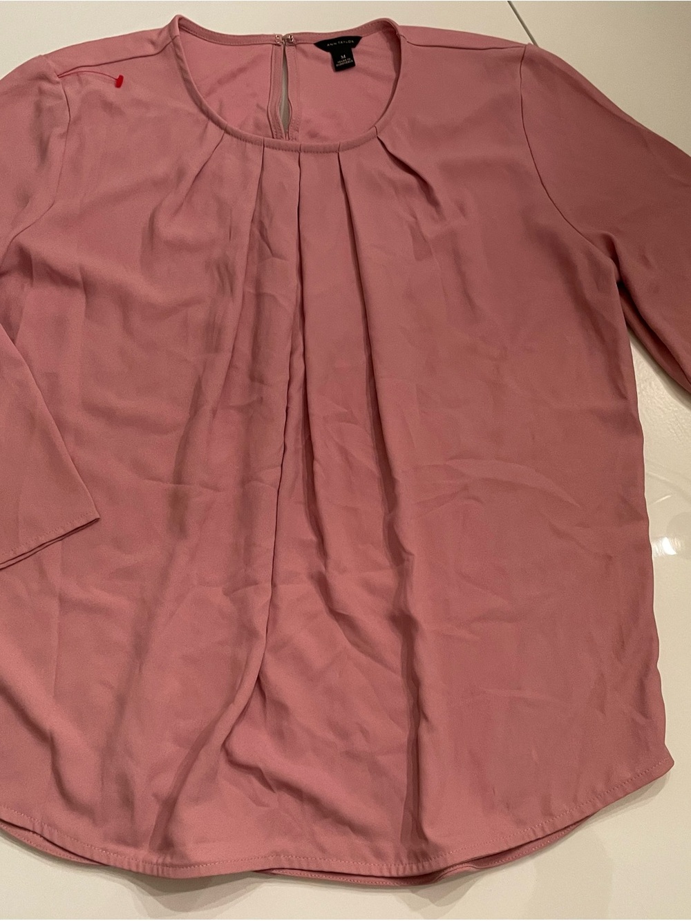 Ann Taylor Rose-Pink Pleated Round-Neck Blouse